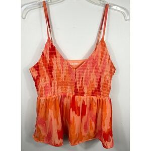 OLD NAVY Smocked Babydoll Cami Swing Top Orange Peplum Flowy Abstract Fairy M